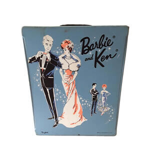 Vintage 1963 Barbie Mattel Large Size Blue Doll Case Barbie And Ken